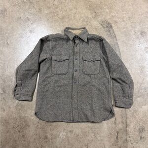 Vintage Gray Herringbone Wool Shirt Jacket
